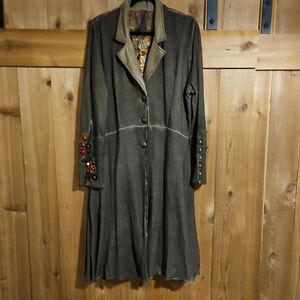 Aratta Gray Trench Coat with Colorful Accents